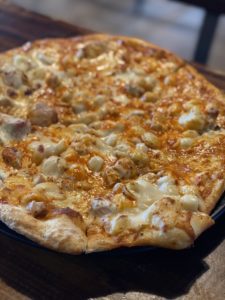 Buffalo chicken mac and cheese pizza